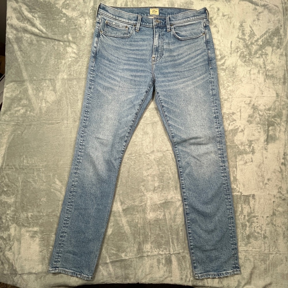 J.Crew 770 Stretch Jeans Mens 33x34 Light Blue Distressed Straight Fit Denim